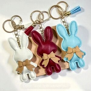 NEW*(3)Red,White,Blue Rabbit/Bunny w/bow Keychain/Purse Charm Gold Lobster Clasp
